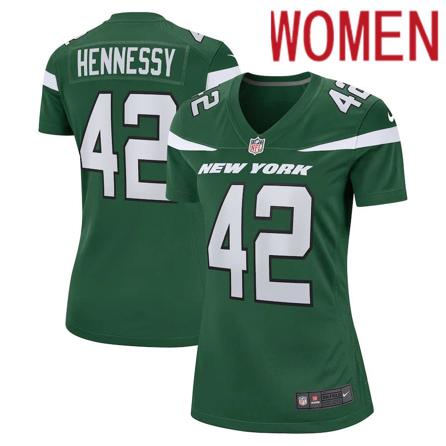 Women New York Jets #42 Thomas Hennessy Nike Gotham Green Game NFL Jersey